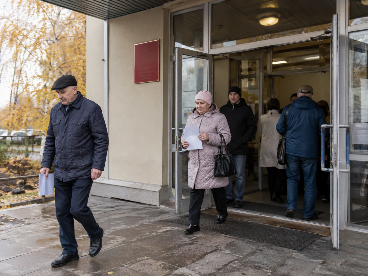 Избиратели у входа на избирательный участок